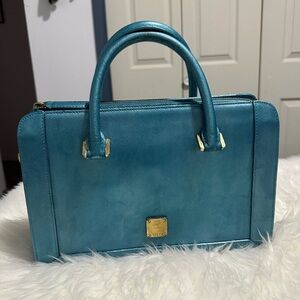 MCM Metallic Teal Leather Top-Handle Bag